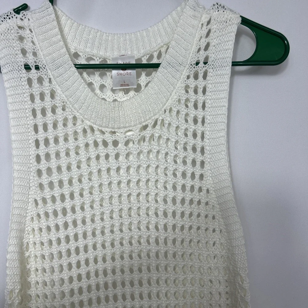 Women's Large White Cream Ivory Shade & Shore Crocheted Cover-up Boho Resort
